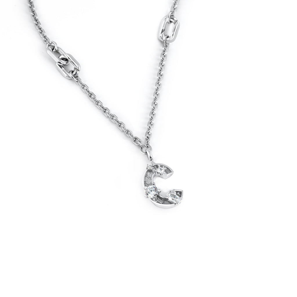 New Alphabet C Necklace [White gems]