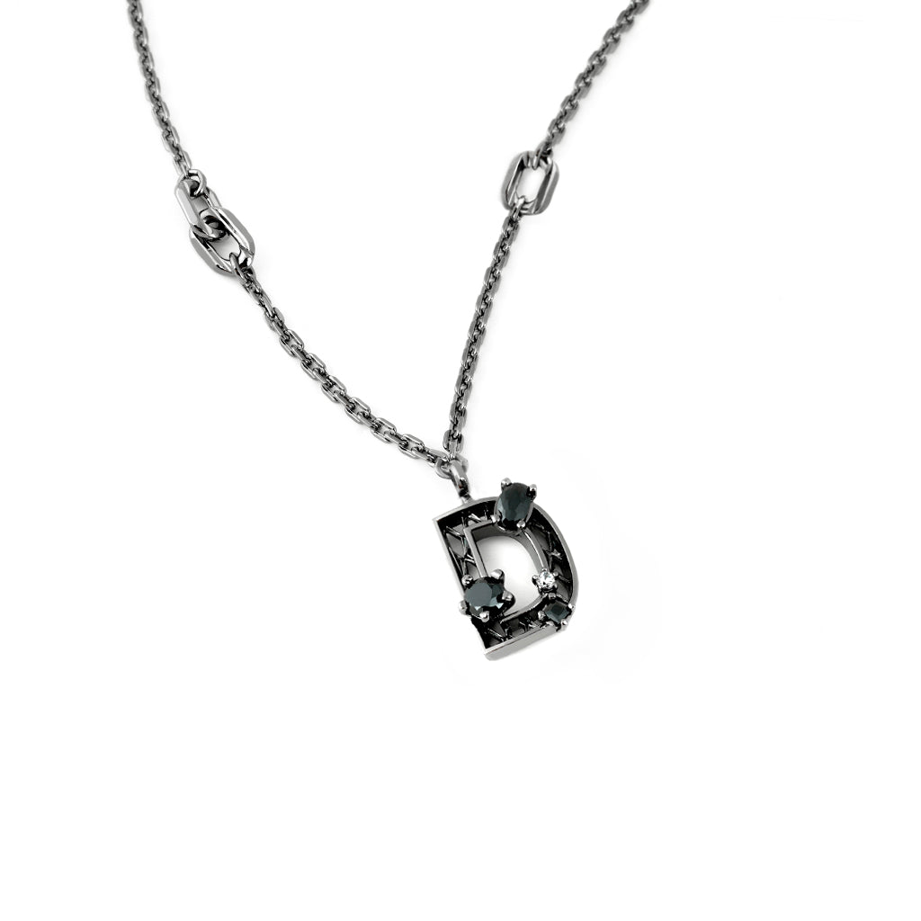 New Alphabet D Necklace [Black/White gems]