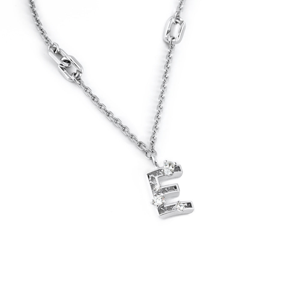 New Alphabet E Necklace [White gems]