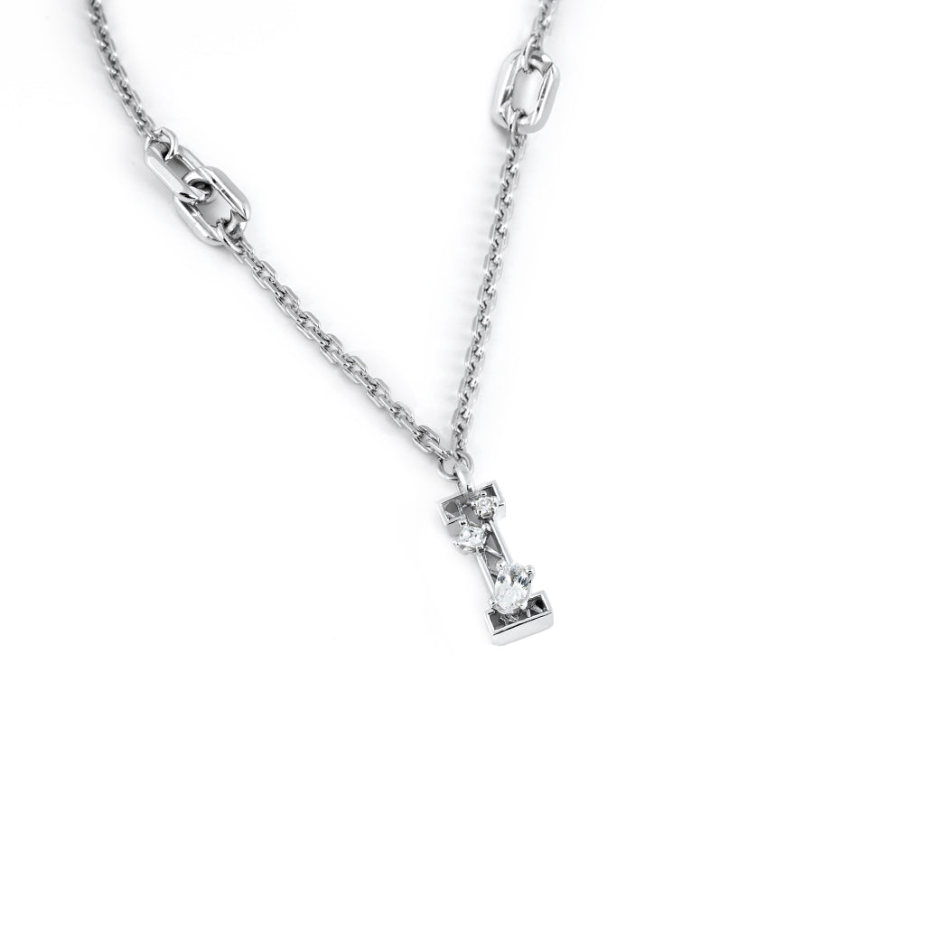 New Alphabet I Necklace [White gems]