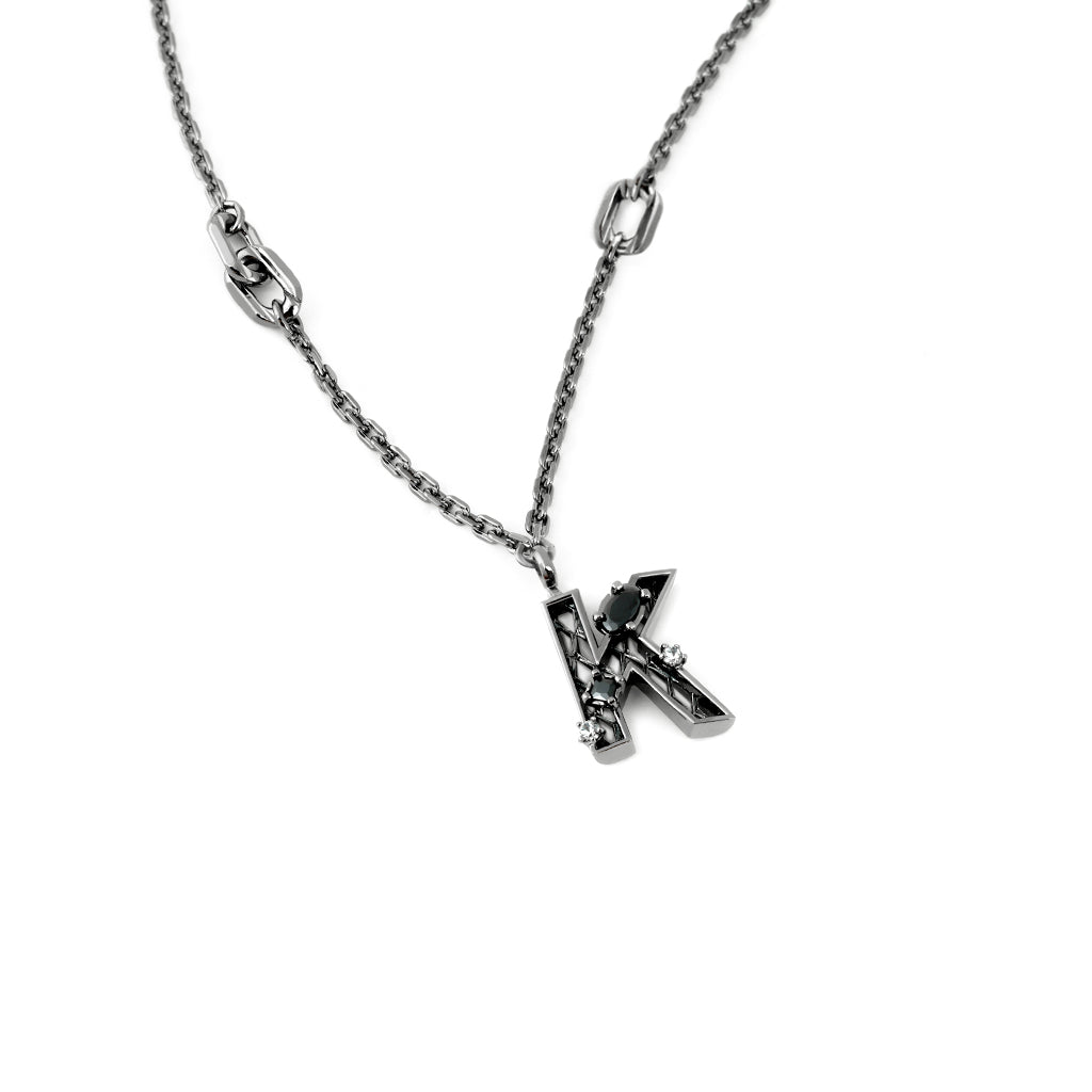 New Alphabet K Necklace [Black/White gems]