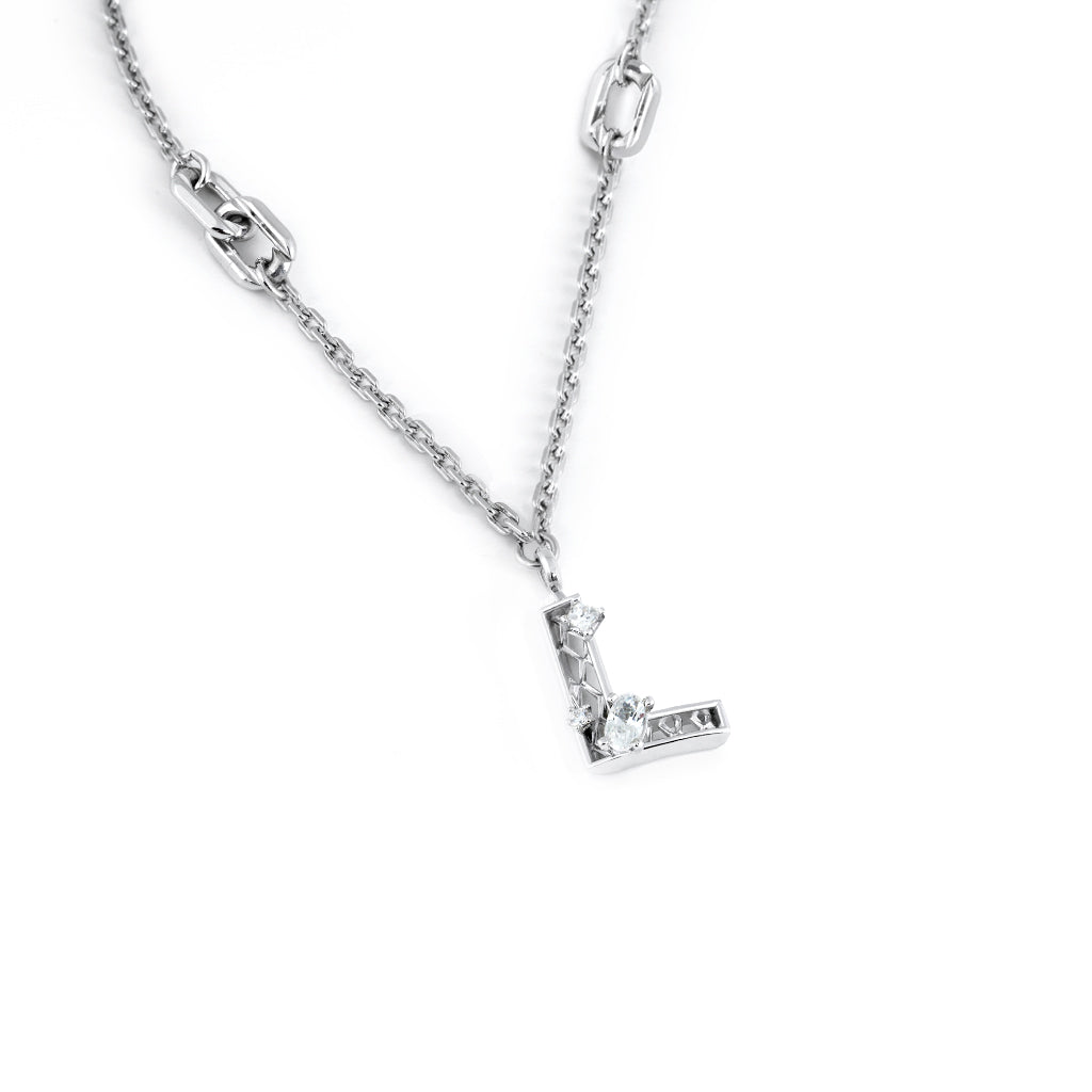 New Alphabet L Necklace [White gems]