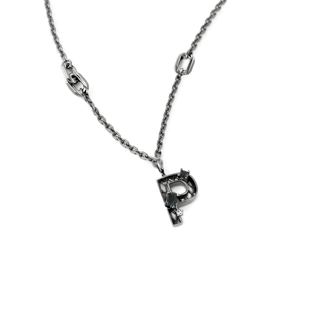 New Alphabet P Necklace [Black/White gems]