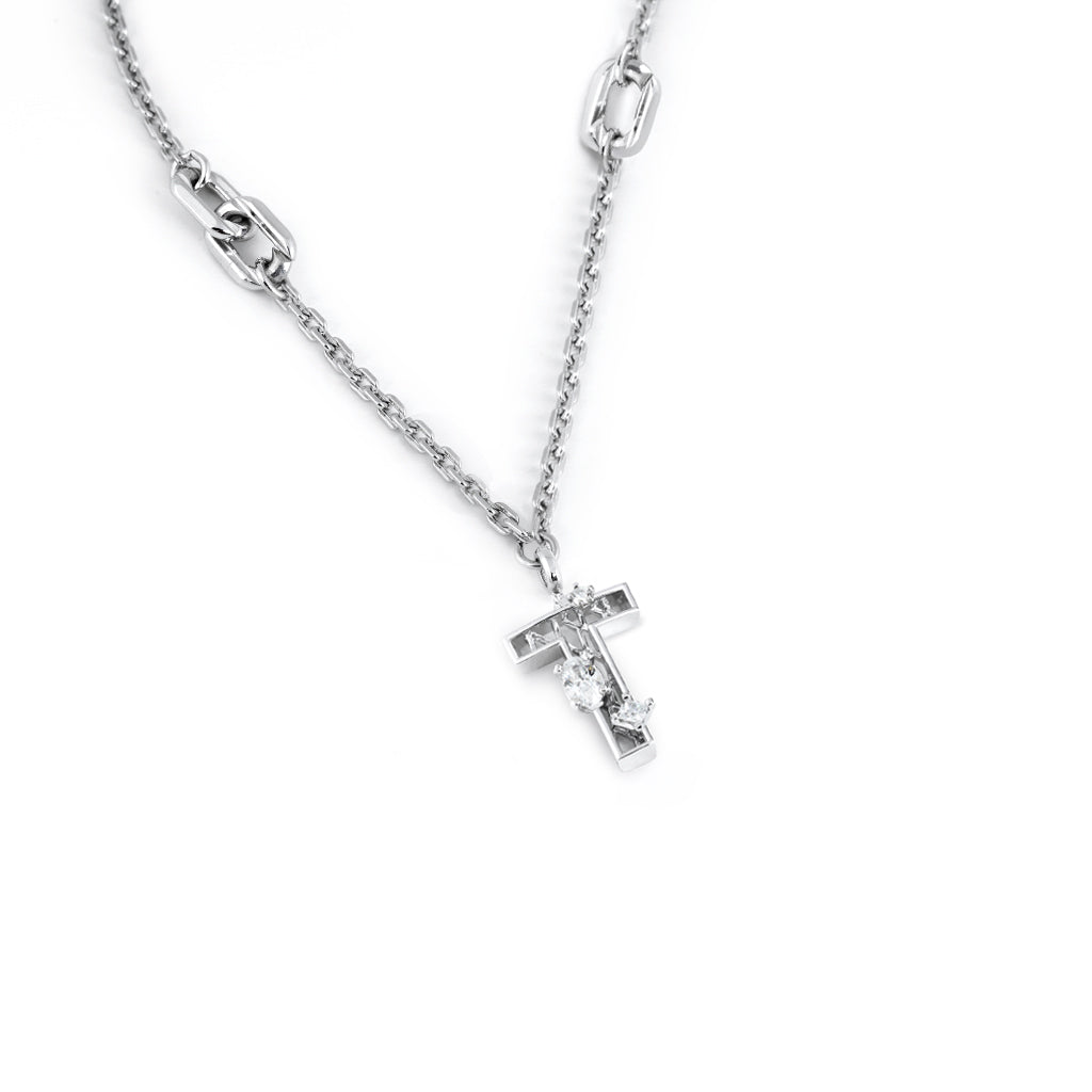 New Alphabet T Necklace [White gems]