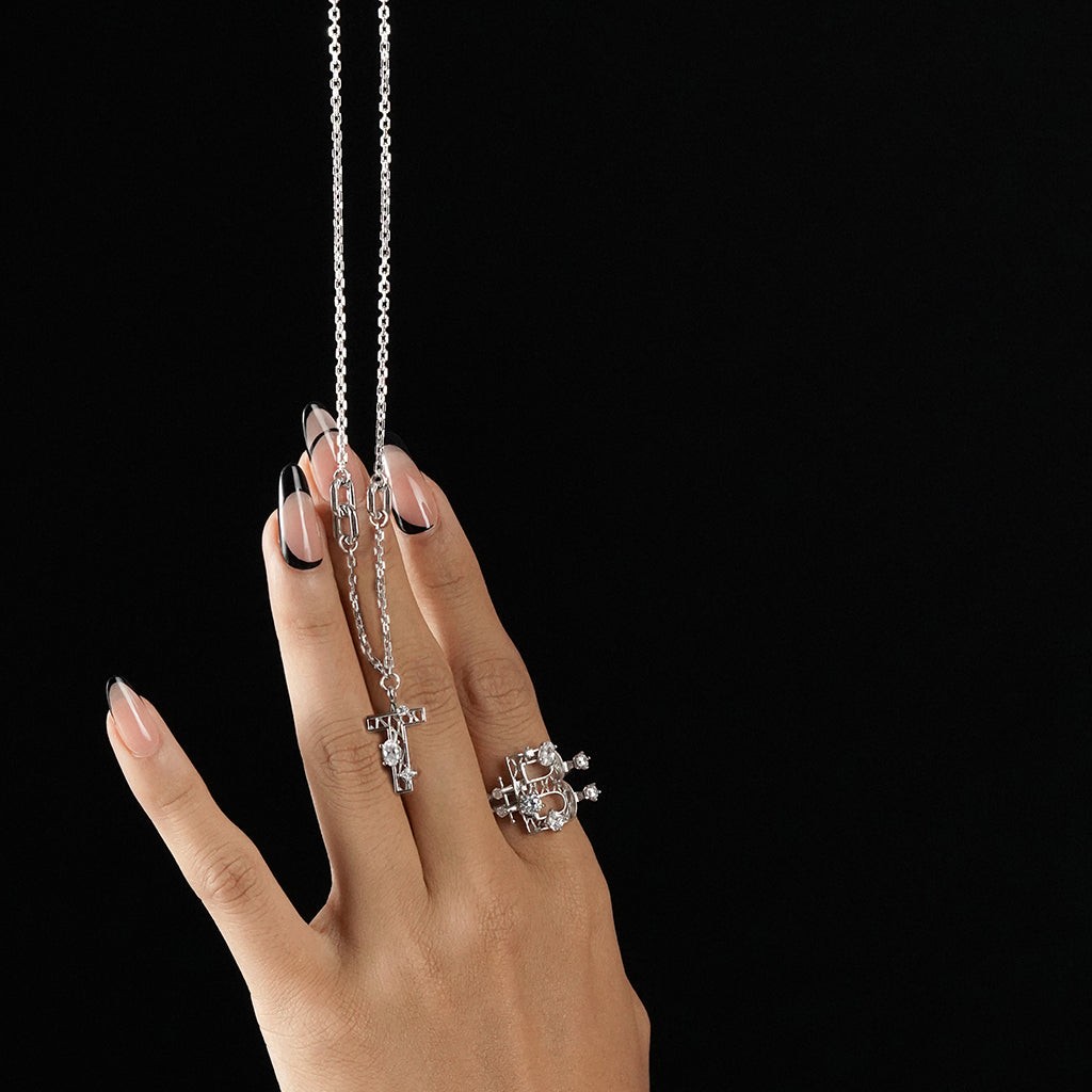 New Alphabet T Necklace [White gems]