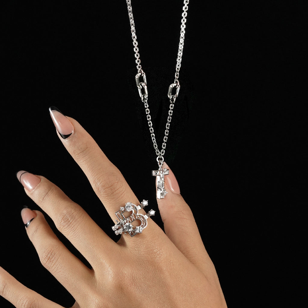 New Alphabet T Necklace [White gems]