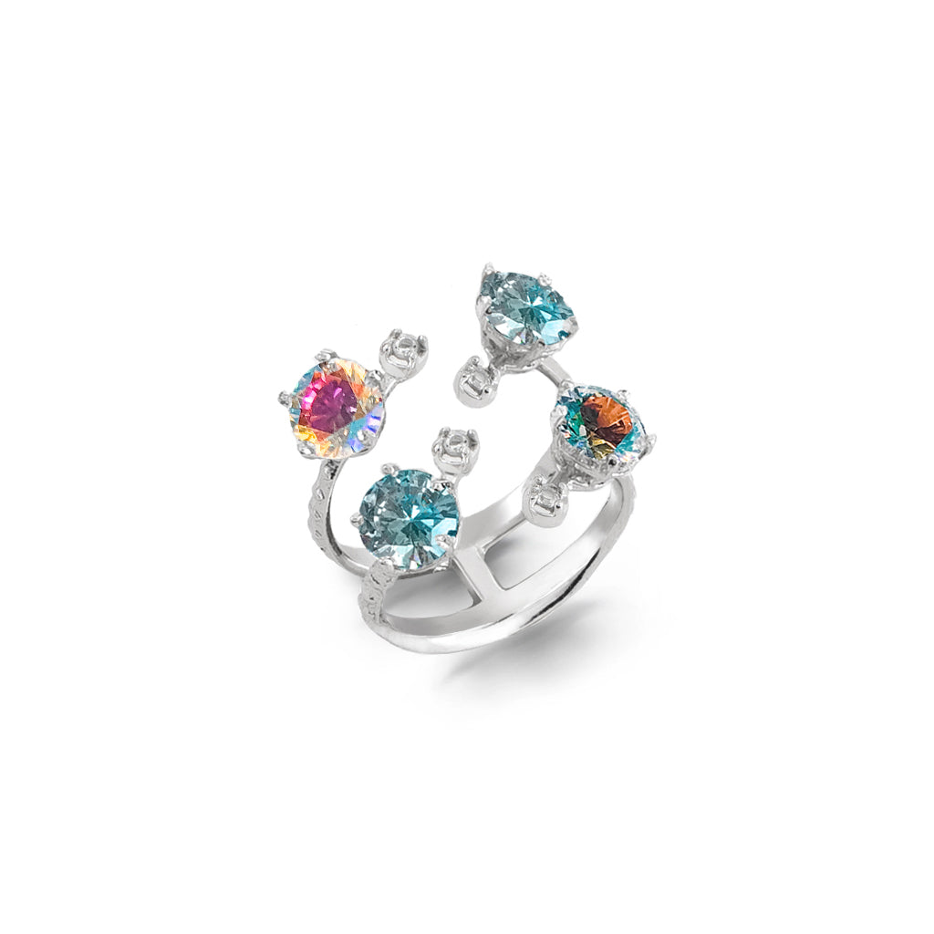 Domino Ring [Unicorn/Light blue gems]