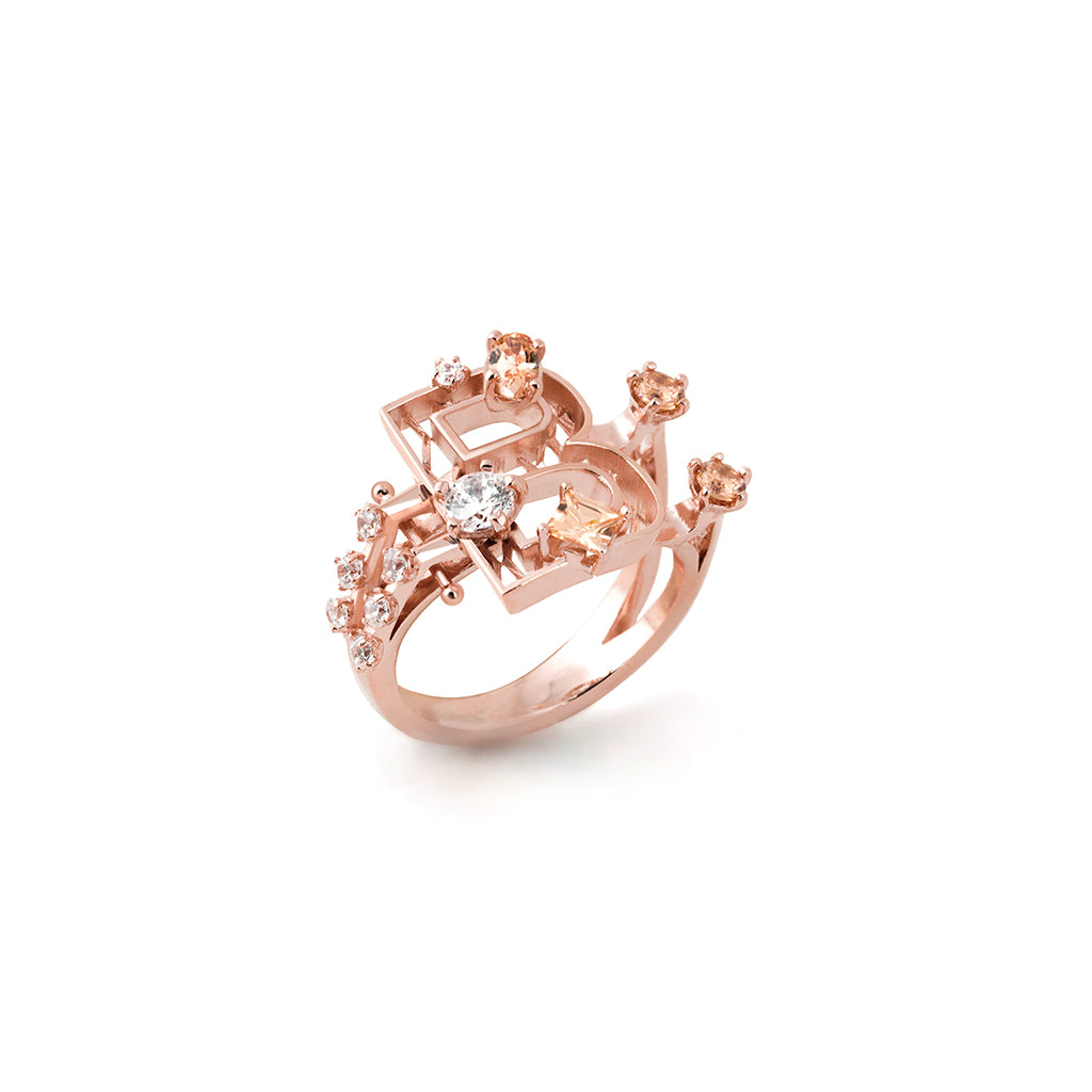 New Alphabet B Ring [Champagne/White gems]