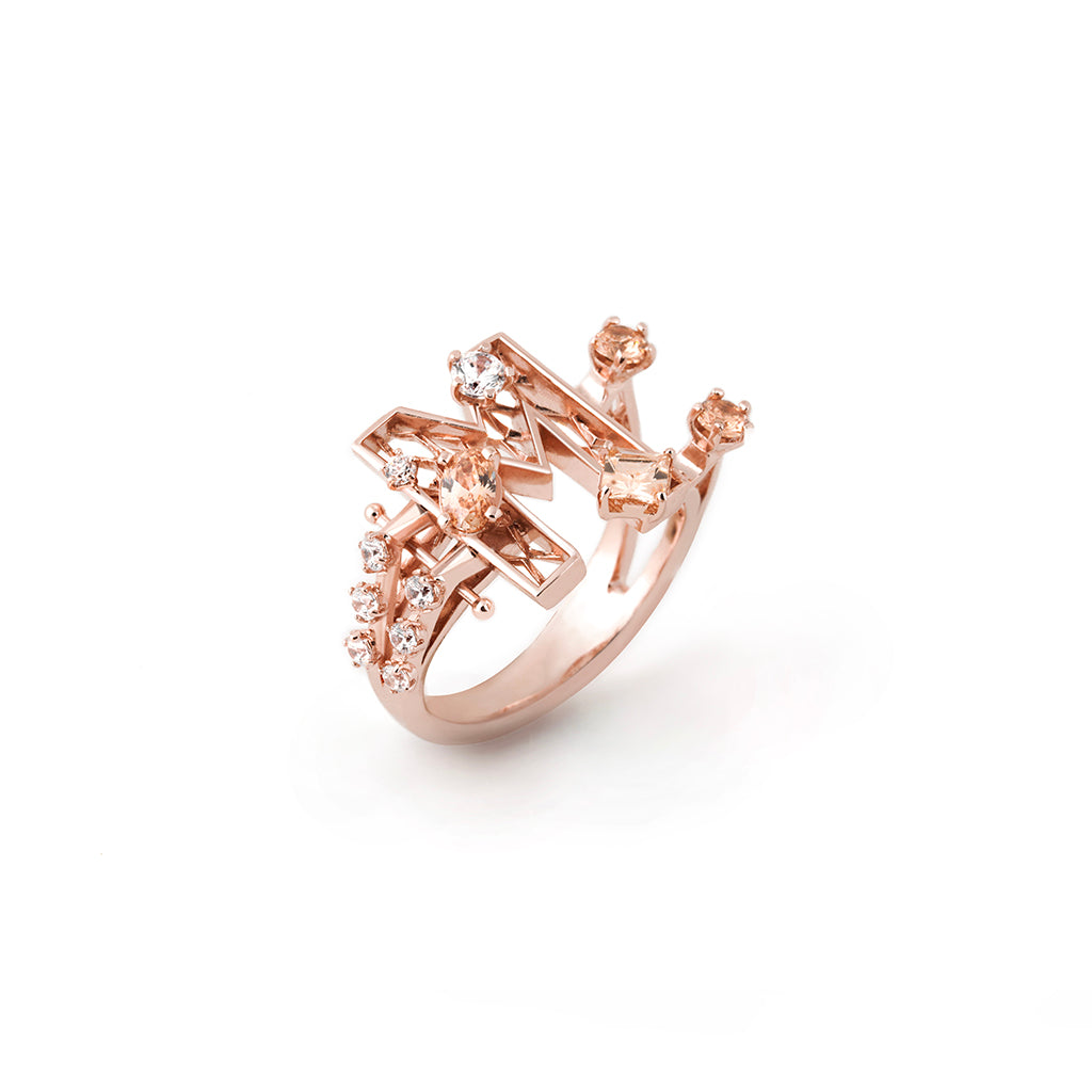 New Alphabet M Ring [Champagne/White gems]