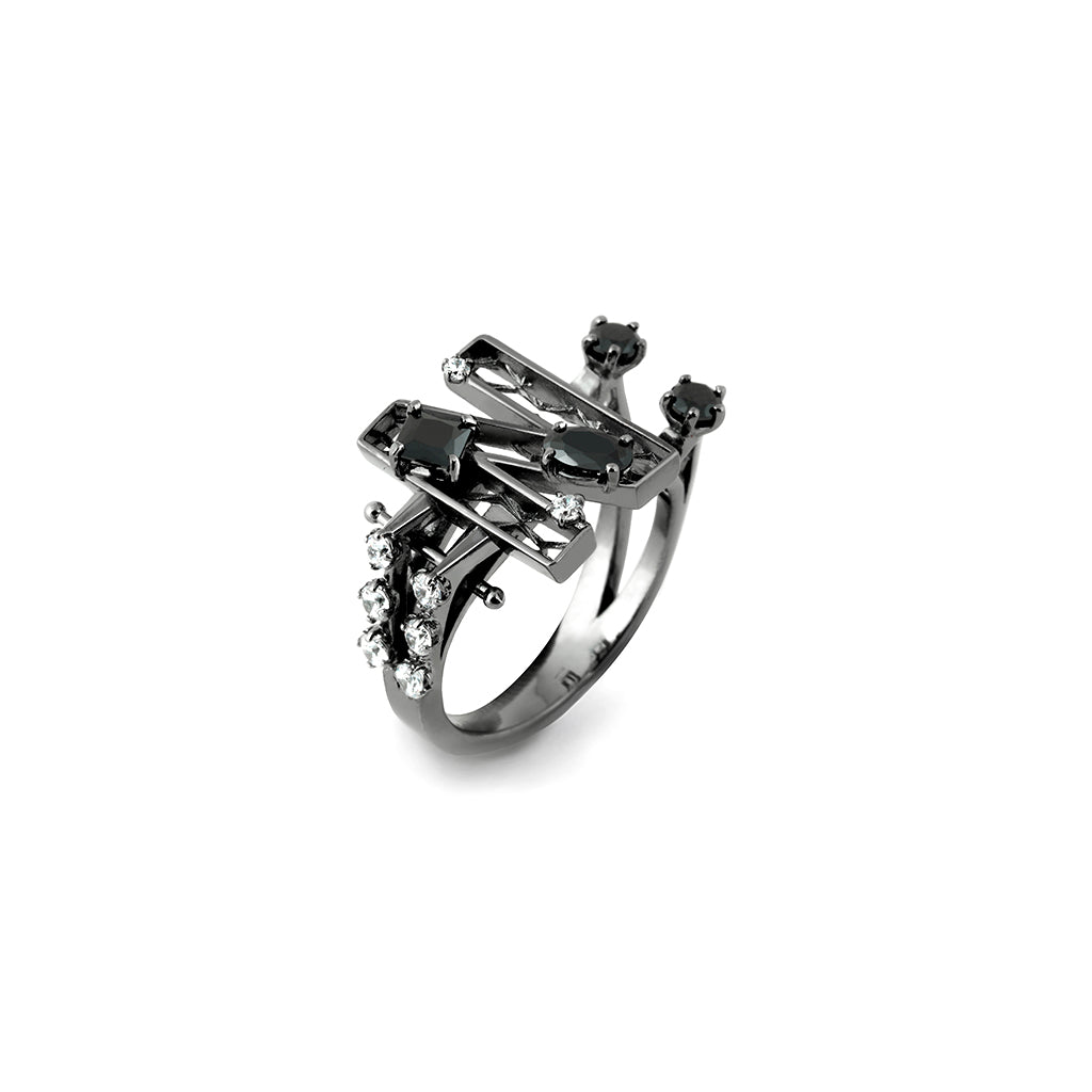 New Alphabet N Ring [Black/White gems]