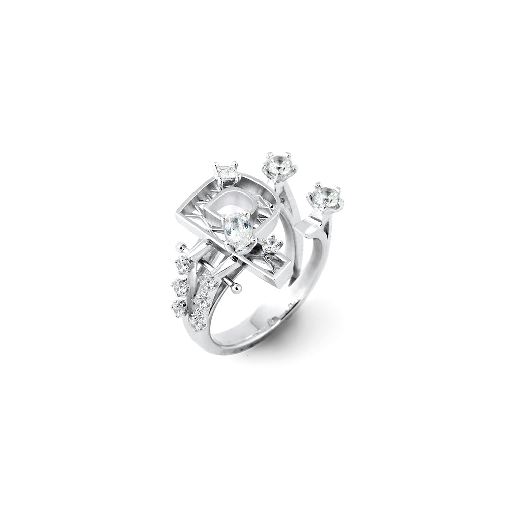 New Alphabet P Ring [White gems]