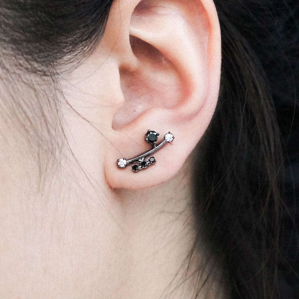 Ivy 3rd Sister Earrings [Black/White gems]