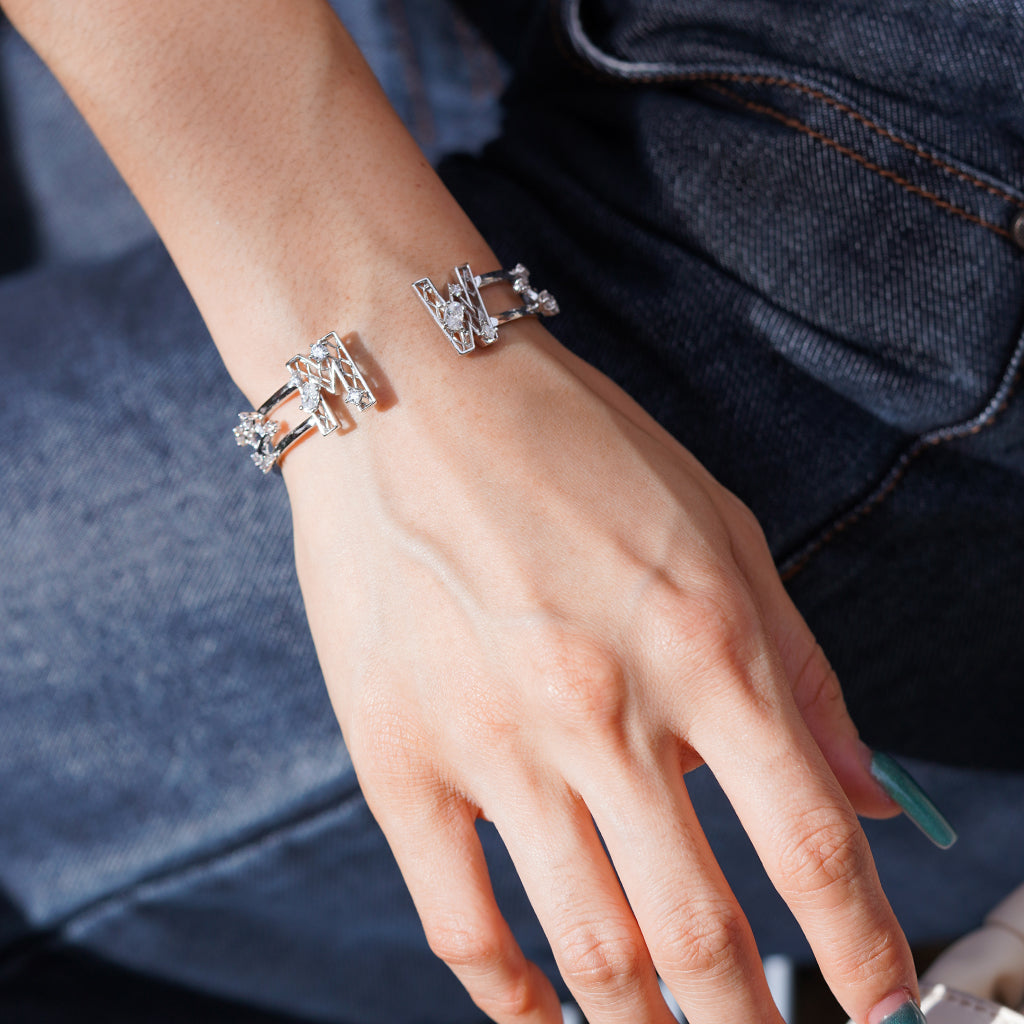 New Alphabet 2 Line Bangle [White gold]
