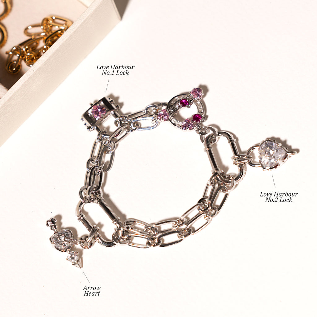 Richy Love Harbour Bracelet [Pink gems/White gold]