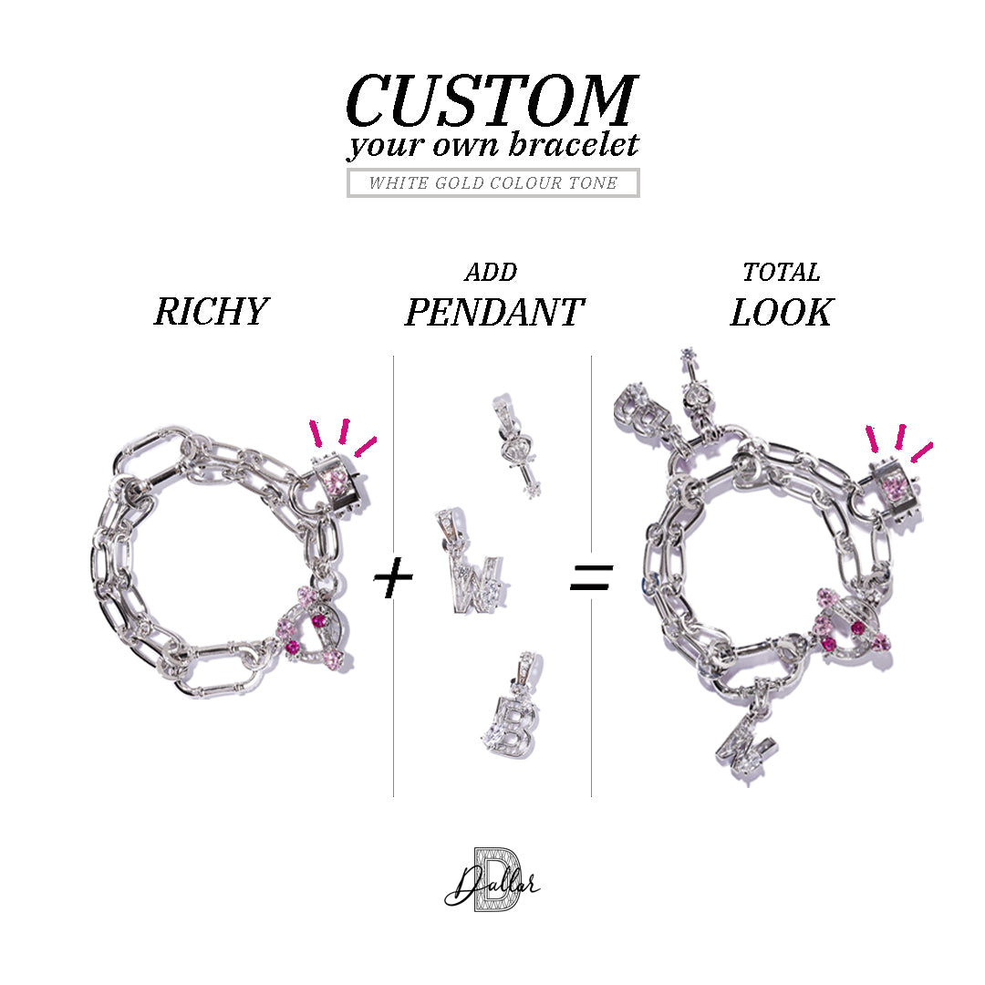 Richy Love Harbour Bracelet [Pink gems/White gold]