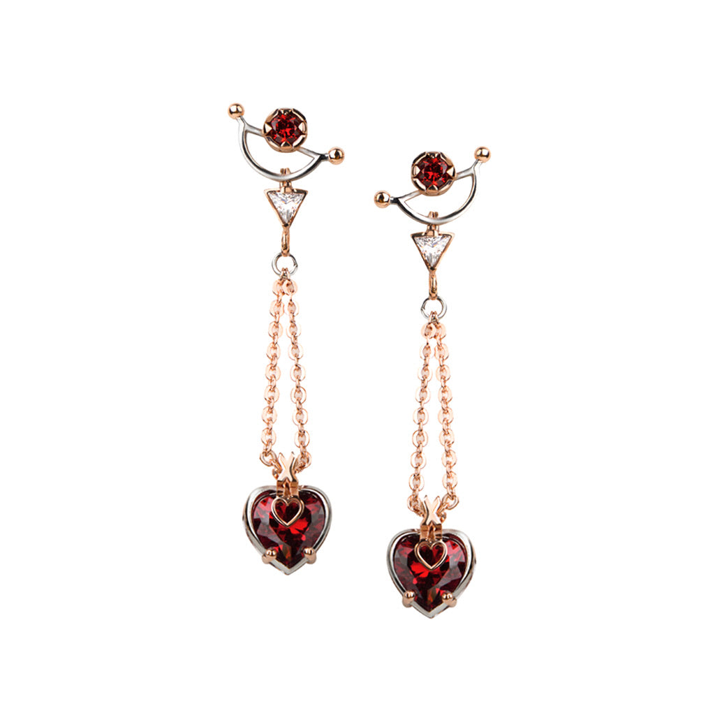 Heart Chandelier Earrings [Red gems]